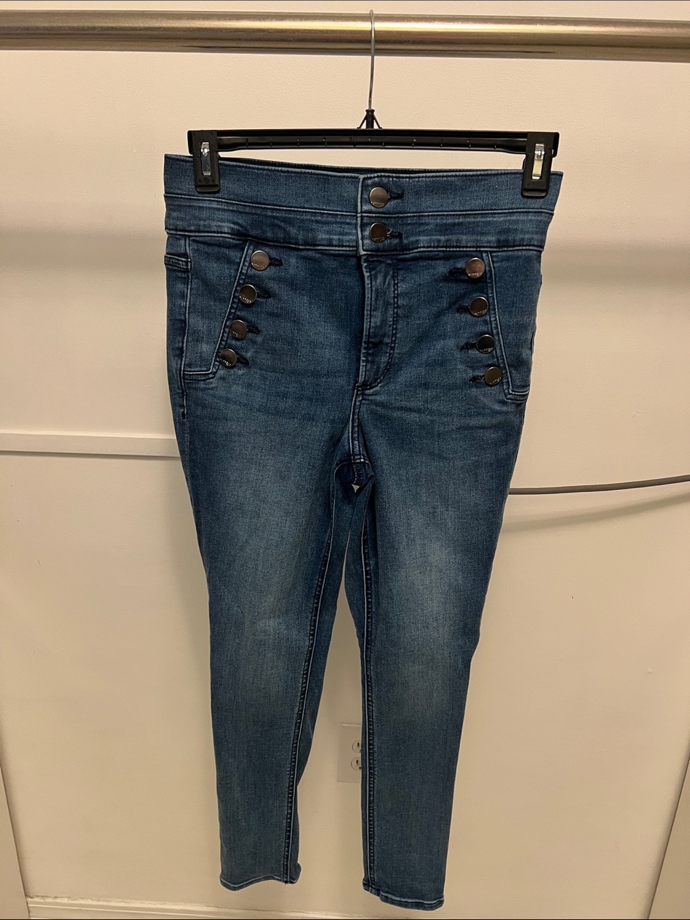 Express Women’s Ankle Sailor-Button Jeans - Blue - Picture 2 of 7